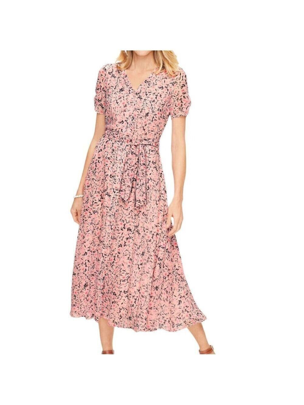 Talbots Pink Green Floral Cottagecore Short Sleeve Button-Up Dress Size 4 - Picture 11 of 11